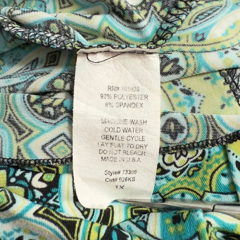 Susan Lawrence Woman‎ 1X Midi Skirt Teal Green Geometric Kaleidoscope 73309 USA